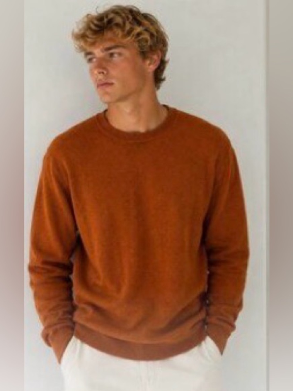 J. Crew Men’s Classic Crewneck Burnt Orange Rust Sweater Lamb’s Wool Blend